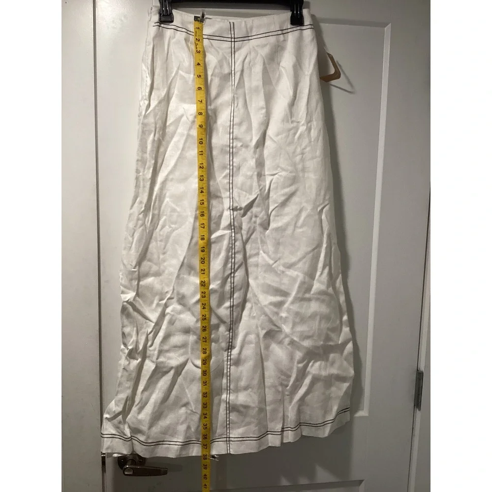 Few Moda CAARA White Linen Maxi Skirt Contrast Stitch High Waist Long Skirt
